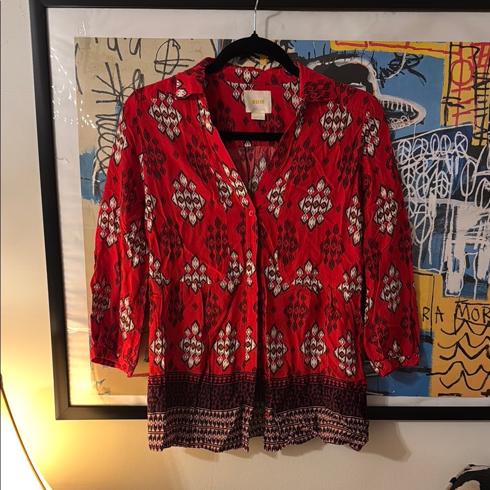 Red Patterned Anthropologie Women's Top